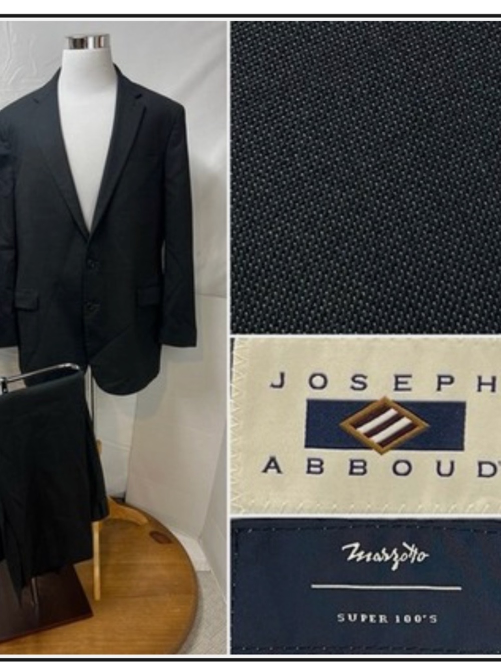 Joseph Abboud Men's 48L Blazer 42x27 Pants Marzotto Super 100 Charcoal Gray Suit